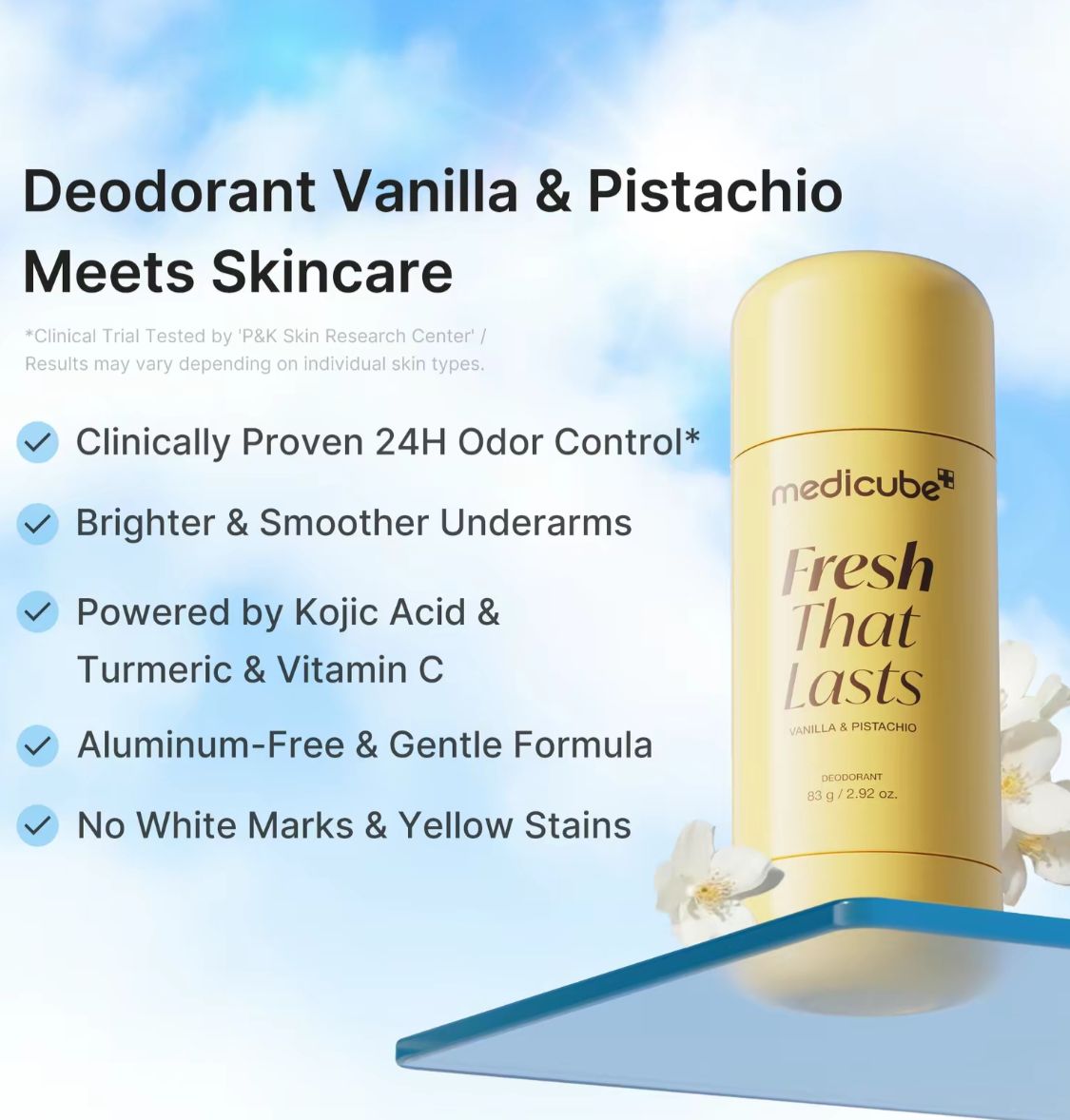 Deodorant Vanilla & Pistachio Fresh That Lasts | 24 Hour Odor Control, No Aluminum, Baking Soda, Parabens, Phthalates, Ethanol | Brightening & Smoothing for Dark Underarms with Kojic Acid & Turmeric | Korean Skincare, K-Beauty